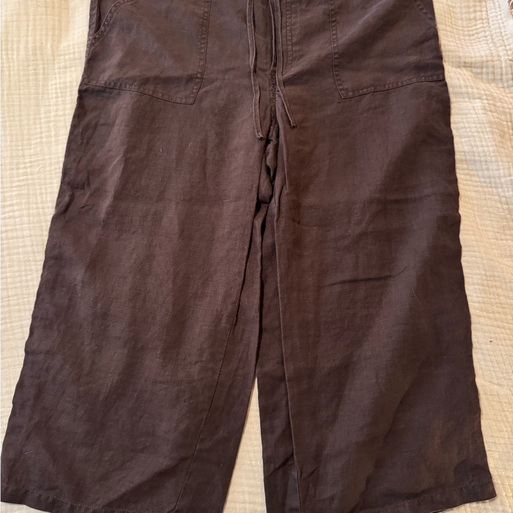 LONDONJEAN Brown Wide Leg Linen Pants